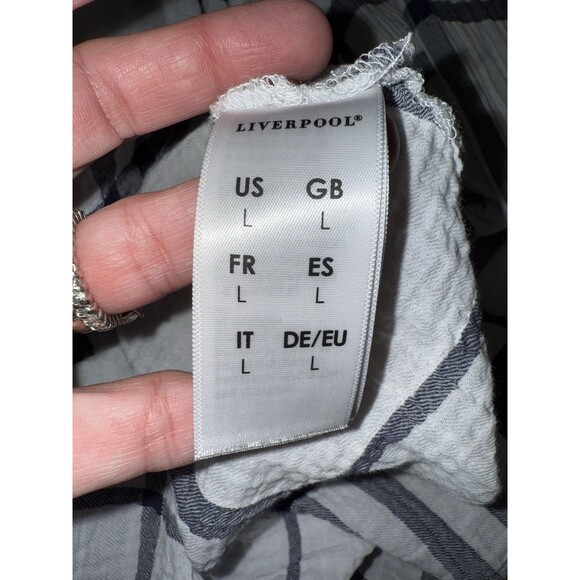 Liverpool Blue White Plaid Split Neck Long Sleeve Lightweight Blouse Size L - Picture 8 of 16